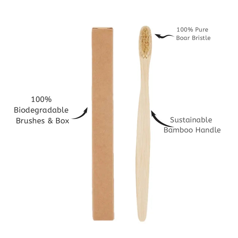 5-Pack Bamboo Toothbrushes – Natural Boar Bristles, Eco-Friendly
