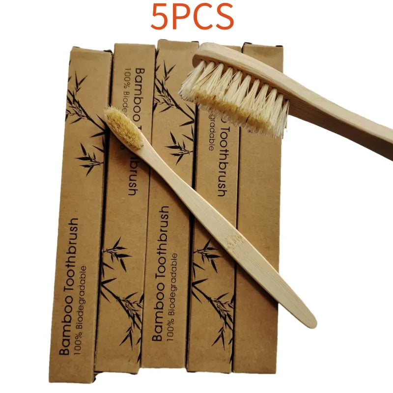5-Pack Bamboo Toothbrushes – Natural Boar Bristles, Eco-Friendly